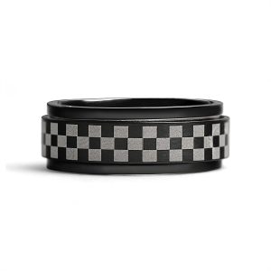 Stainless Steel Black Checker Spinner Ring / STC010