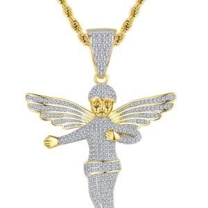 brass angel cubic zirconia wing hip hop necklace