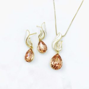 dainty water drop zinc alloy glass stone champagne enamel earring and necklace set