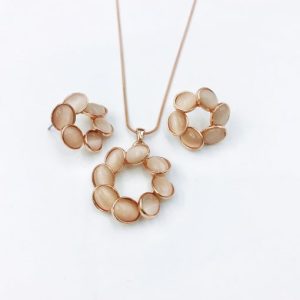 statement geometric zinc alloy cats eye white earring and necklace set