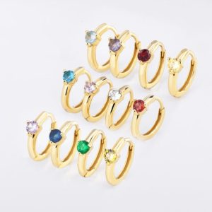925 sterling silver rhinestone round minimalist huggie earring