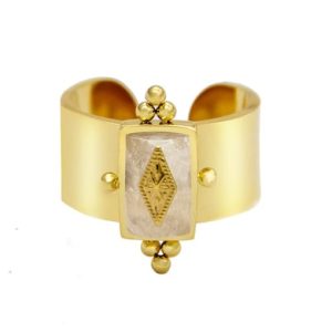 fashion golden natural stone geometric titanium steel ring