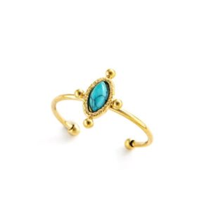 round retro simple stainless steel ring inlaid with natural stone drops