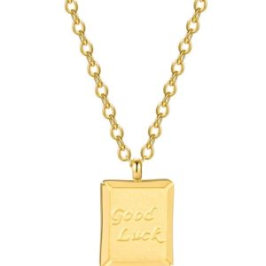 titanium steel letter minimalist rectangle pendnat necklace