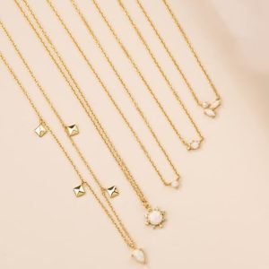 925 sterling silver opal geometric dainty necklace
