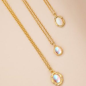 925 sterling silver opal geometric minimalist necklace