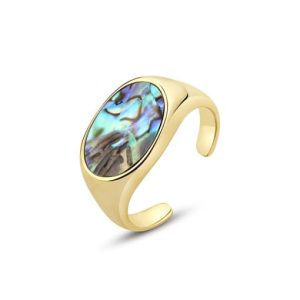 925 sterling silver shell geometric vintage band ring