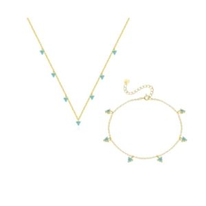925 sterling silver turquoise minimalist triangle bracelet and necklace set