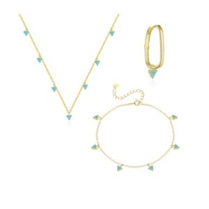 925 sterling silver turquoise minimalist triangle  earring bracelet and necklace set