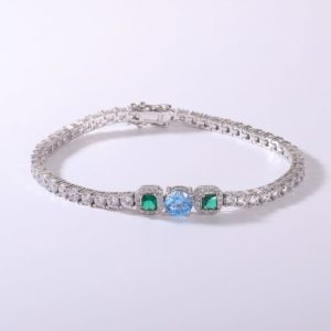 925 sterling silver cubic zirconia multi color minimalist charm bracelet