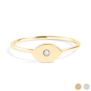 18K Gold PVD Stainless Steel CZ Stone Evil Eye Symbol Ring / ZRJ0004
