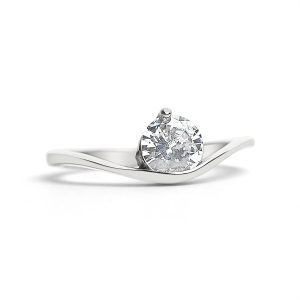 Stainless Steel Offset Solitaire CZ Ring / ZRJ9011