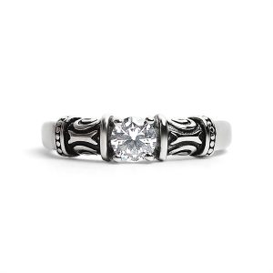 CZ Center With Decorative Accents Stainless Steel Ring / ZRJ9014