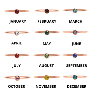 18k Rose Gold PVD Coated Stainless Steel Birthstone Stacking Ring / ZRJ1002