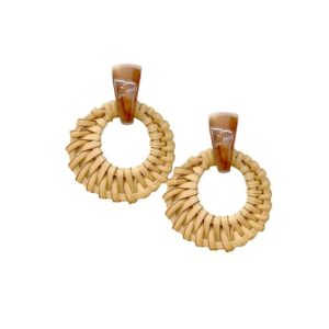 alloy resin geometric vintage  bamboo rattan and grass weaving drop earring