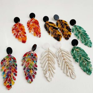 zinc alloy cellulose acetate leaf trend drop earring