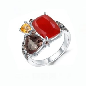 925 sterling silver natural stone geometric artisan band ring