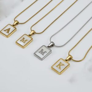 stainless steel shell letter minimalist s quare pendant necklace