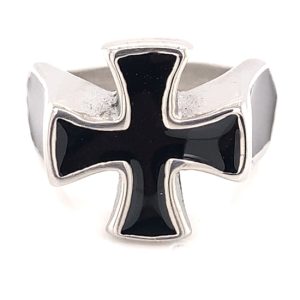 Polished Black Enamel Cross Stainless Steel Ring / CRC2017