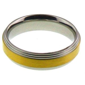 Gold Center Grooved Edge Stainless Steel Ring / GRJ0007