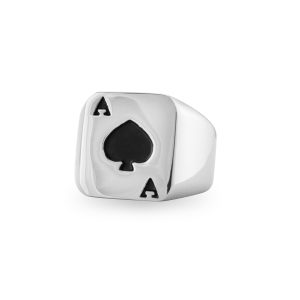 Stainless Steel Black Ace Of Spades Signet Ring / PSB023
