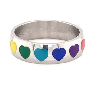 Stainless Steel Rainbow Hearts Ring / RRJ0036